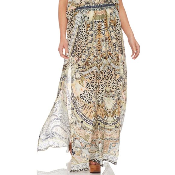 Camilla 'Moto Maiko' Elastic Waist Split-Detail Silk Maxi-Skirt, Multicolor - Picture 3 of 6